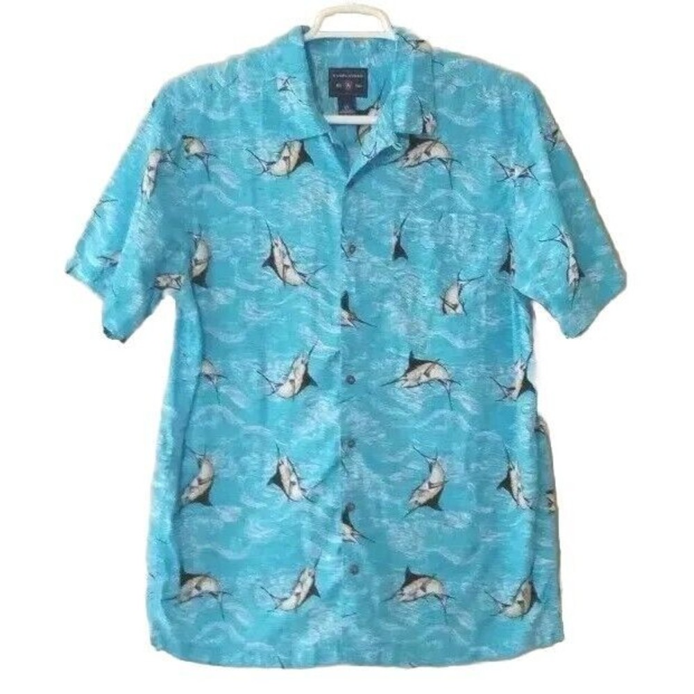 Men's Saddlebred Button Down Short Sleeve Tropical Fish Shirt Size Large Tall